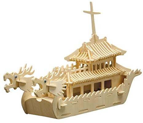 Pebaro 875 Holzbausatz Drachenboot, 3D Puzzle Schiff, 3D Puzzle, Modellbausatz, Basteln mit Holz, Holzpuzzle, vorgestanzte Holzplatte, ausbrechen, zusammenstecken, fertig, Geschenkidee