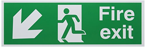 Safety Sign Fire Exit Running Man Arrow Down/Left in PVC, 150mm x 450mm