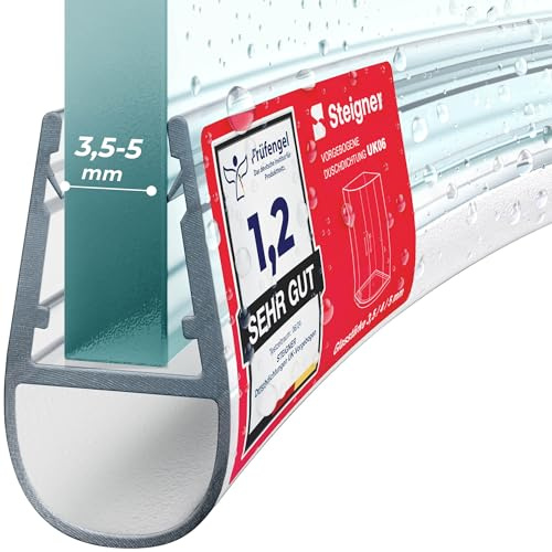 STEIGNER Duschdichtung UK06 Gebogen 160 cm 1 Stk Glas 3,5-5 mm, Transparent | Duschtürdichtung für Runddusche oder Duschkabine Viertelkreis mit Duschtür - Schutz gegen Auslaufen, Flexibles Material