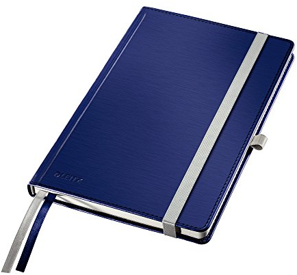 Leitz Notizbuch A5 kariert, 160 Seiten, 80 Blatt, Hardcover mit hochwertigem Bezug, 100 g/m² Papier, Gummizugverschluss, Textilbänder, Stiftelasche, Mit Tasche, Style Serie, Titan Blau, 44860069