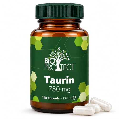 Taurin 750 mg, 120 vegane Kapseln, ohne Zusätze, BioProtect Premium | Ohne Zusatzstoffe, Aminosäure in Kapselform, 4 Monate Vorrat, 1 Kapsel Täglich, einfach zu schlucken, Taurine Amino Acid
