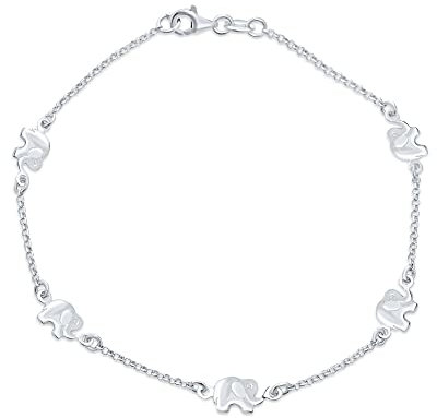 Bling Jewelry Zoo Animal Lucky Slender 5 Station Multi Charme Linked Elefanten Fußkettchen Fußgelenk Armband Für Frauen .925 Sterlingsilber 10 Zoll