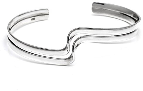 Silverly 925 Sterling Silver Wavy Twist Bangle Bracelet for Women – Modern Wave Double Row Cuff Bangle – Chunky Curved Bracelet – Sleek Minimalist Sculptural Jewellery - Adjustable Bangles