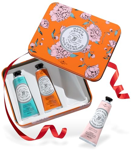 La Chatelaine 20% Shea Butter Hand Cream Tin Gift Set with Organic Argan Oil, Hydrating, Repairing, Best Gift Ideas, Non-Greasy Formula, Made in France -Orange Blossom,Gardenia,Rose Acacia, 3 x 1 oz by La Chatelaine