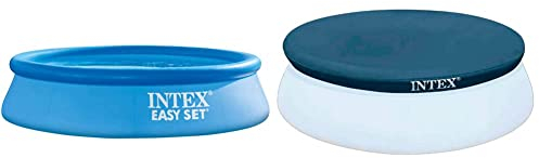 Intex Easy Set Pools Aufstellpool, Blau, Ø 305 x 76 cm + Abdeckplane für Easy-Pool, Schwarz, Ø 305cm