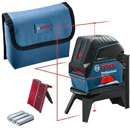 Bosch Professional Kreuzlinienlaser GCL 2-15 (roter Laser, Innenbereich, mit Lotpunkten, Arbeitsbereich: 15 m, 3x AA Batterien, Drehhalterung RM 1, Laserzieltafel, Schutztasche)