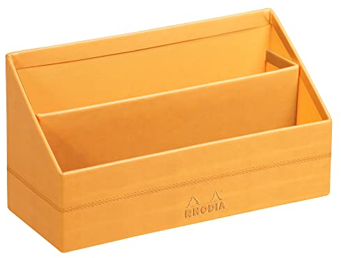 Rhodia 118840C Briefablage (mit 2 Fächern, aus italienischem Kunstleder, 20 x 10 x14 cm, ideal für Ihr Schreibtisch) orange