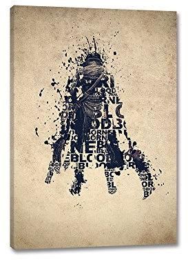 Caro-Art Bloodborne Typographie 90x60cm Digital Art Game Beige Schwarz Leinwandbild auf Keilrahmen Wandbilder