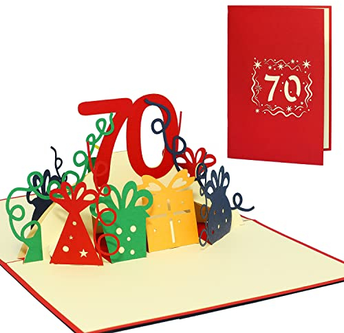 LINPOPUP® 3D Pop-Up Karte 70 Geburtstag, Geburtstagskarte mit Umschlag, Happy Birthday - Gutscheinkarte zum Geburtstag, Geschenk für Freundin, Frau, 70 Zahl rot N24