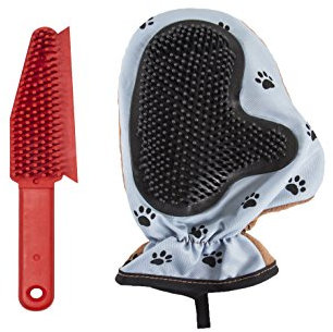 FURemover Handschuh- und Bürsten-Set, 2-seitige, gummiartige Fusselbürste für Couch und Kleidung, Katzen und Hunde, Multi-Bürste, mit Tierhaarentferner-Handschuh für sanftes Waschen und Fellpflege, Farben können variieren