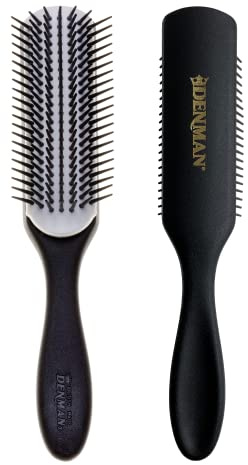 Denman Haarbürste D3N, zum Stylen und Glätten mittellanger Haare, antistatisches Gummikissen und Nylonborsten, 7-reihig, schwarz/weiß | 1er Pack