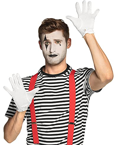 Boland - Handschuhe weiß, mit Druckknopf, Erwachsene, Sticknaht auf dem Handrücken, Weihnachten, Nikolaus, Karneval, Halloween, Fasching, Mottoparty, Verkleidung, Theater