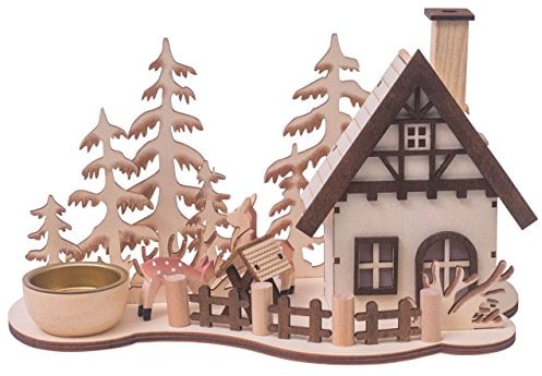 Räucherhaus Waldhütte mit Teelichthalter, H: 15cm, Natur, gelasert