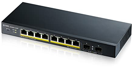 ZYXEL 8 porte Gigabit PoE Switch | Gestione Smart | Montaggio a parete/da tavolo e senza ventola | 8 porte PoE+ con budget da 77 W e 2 porte SFP |VLAN, IGMP, QoS| Garanzia a vita [GS1900-10HP]