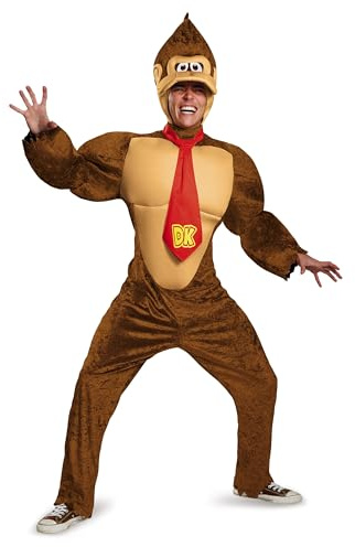 Disguise Super Mario Donkey Kong Deluxe Costume for Men | Adult Donkey Kong Cosplay Outfit with DK Tie & Headpiece, XXL (50-52)