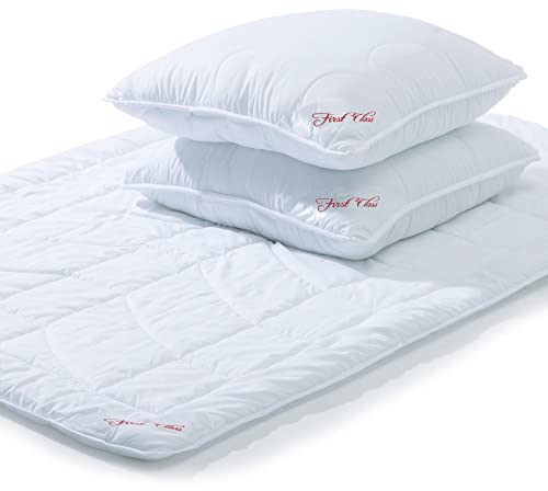 CelinaTex First Class Ganzjahresdecke 200 x 200 cm Set mit 2X Kopfkissen 80 x 80 cm Winter Sommer Steppdecke