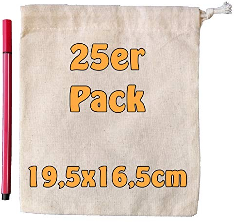 Cottonbagjoe 25 Baumwollbeutel | 17 x 20 cm | Stoffbeutel mit Kordelzug | Adventskalendersäckchen | Lunchsack Kosmetikbeutel | Schmucksäckchen | Zuziehbeutel