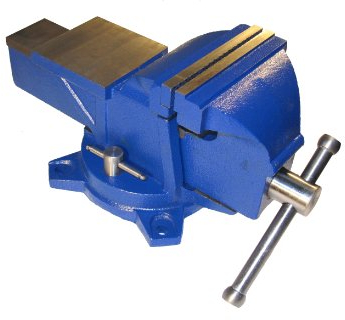 qteck Schraubstock 150mm mit Amboss - Robuster Schraubstock mit drehbaren Teller und gehärteten Spannbacken - Vorbereitet für Werkbankmontage - Farbe: Hammerschlagblau - 20 Kg Ausführung