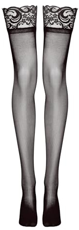 Lovehoney Lingerie Women's Sheer Hold Up Stockings - Soft Nylon with Floral Lace Tops and Silicone Strips - Sizes: 8-22
