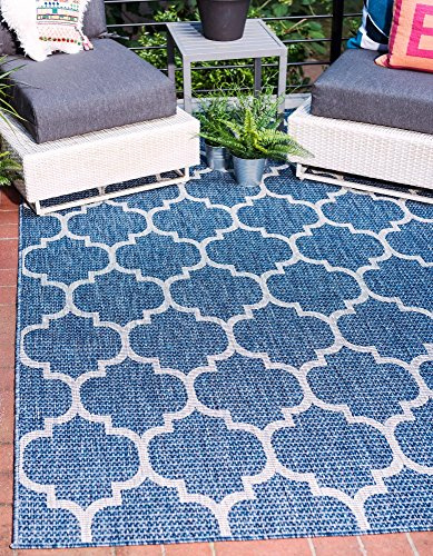 Unique Loom Outdoor Trellis Collection Area Rug (7' 10 x 11' 4 Rectangle, Navy Blue/ Ivory)