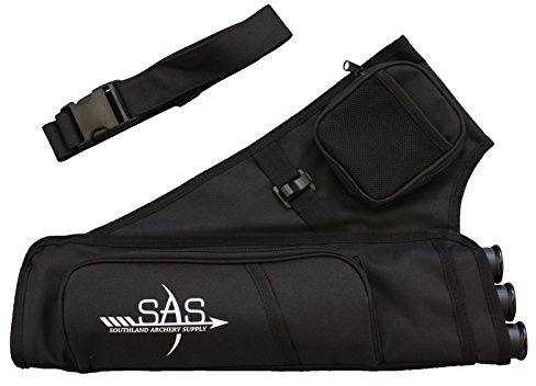 SAS Tube Archery Arrow Target Quiver with Two Zipped Pockets, One Binocular Pocket and Adjustable Waist Strap (3-Tube, Black)