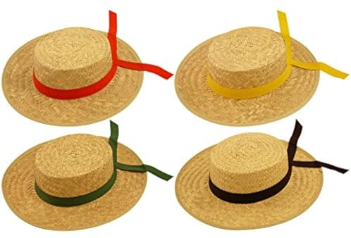 Hat Straw Boater (Venetian) Solid Colour Band Assorted for Fancy Dress Party Accessory