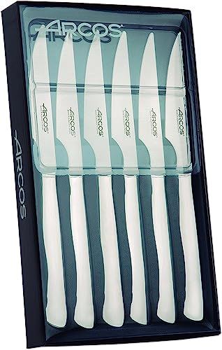 Arcos Jeu de 6 Couteaux à Steak 4.5 Ensemble de Couteaux avec Gaine pour Découper et Trancher la Viande Lame et Manche en Acier Inoxydable Monobloc Série Table