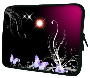 wortek Universal Notebooktasche Sleeve aus Neopren für Laptop bis ca. 10,2 Zoll - Schmetterling Ranke Schwarz Rot