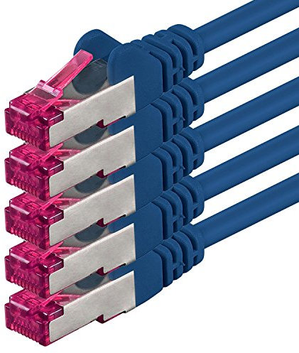 3,0 m - bleu - 5 pièces - câble réseau CAT6a (10Gb/s) S-FTP CAT 6a Lankacable - certifié GHMT PIMF 500 MHz Cat5 Cat5e Cat6 Cat6a Cat7 pour switch, routeur, modem, Internet