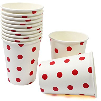 Frau WunderVoll® 12 PAPPBECHER, ROTE Punkte, 240 ml/Einwegbecher, Trinkbecher, Papierbecher, Einweggeschirr, Geschirr, Hochzeit, Kindergeburtstag, Partygeschirr