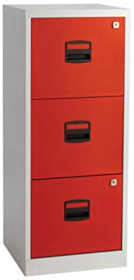 Bisley Home Hängeregistraturschrank PFA, 3 HR-Schubladen, Metall, 506 Korpus Lichtgrau, Fronten Kardinalrot, 40 x 41.3 x 101.5 cm