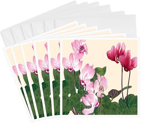 3drose 20,3 x 20,3 x 0,6 cm Alpenveilchen, Pretty Pink und Rot Blumen auf Tall Stiele oberhalb der Blätter Grußkarten, Set von 6 (GC 171274 _ 1)