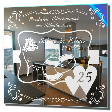 NiTec Olbernhau Motivspiegel Silberhochzeit 3 Silberne Hochzeit Geschenk Wandspiegel Spiegel mit Gravur Wandbild (30x30cm)