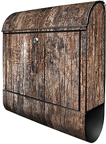 banjado® Design Briefkasten mit Altes Holz 38,5x46,5x13cm & 2 Schlüssel - Briefkasten Stahl schwarz mit Zeitungsfach pulverbeschichtet - Postkasten A4 Einwurf inkl. Montagematerial