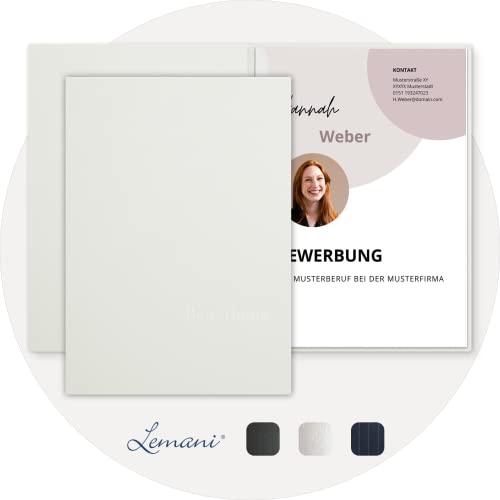 5 Stück 2-teilige Bewerbungsmappen Lemani® IMPULS 'pearl white' mit 1 Klemmschiene - Premium-Qualität mit unverwechselbarer Haptik und hochwertiger Prägung 'Bewerbung'
