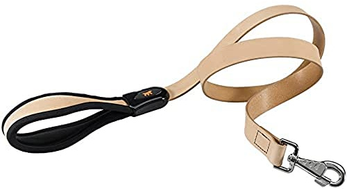 Ferplast Hundeleine aus Leder für große Hunde, gepolsterter Handgriff Giotto Länge 120 cm Breite 25 mm. Beige