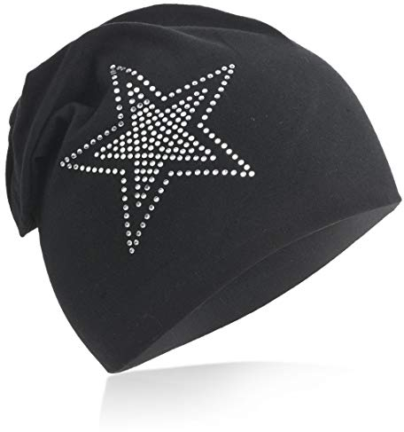 Miobo Kinder Slouch Beanie Mütze,Baumwolle,2Stern-Schwarz-L