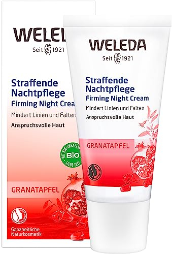 WELEDA Bio Granatapfel straffende Nachtpflege, reichhaltige Naturkosmetik Hautcreme mit aufbauenden Nährstoffen, Gesichtspflege für höhere Elastizität und Spannkraft der Haut, 30ml