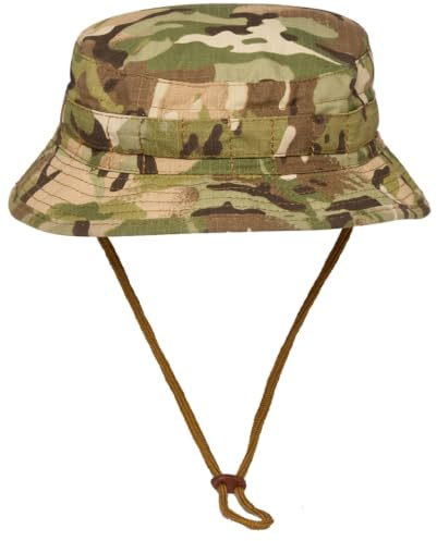 Kombat UK Buschhut mit kurzer Krempe für Herren – Polycotton-Ripstop, Fedora-Stil, elastische Laschen für Laubbefestigung, verstellbarer Kinnhaltegurt, alle Jahreszeiten, Camouflage-Muster