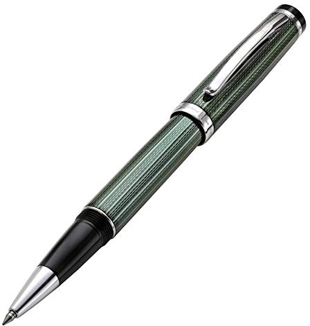 Xezo Incognito Rollerball Stift, Feine Spitze. Zinkgrüne Lackierung mit Reinem Platinüberzug. Handgefertigt, Limitierte Auflage, Nummeriert