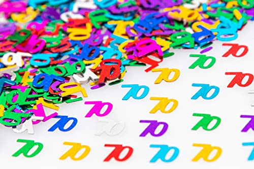 70th Birthday Confetti 14g - Multicolour Metallic Foil Table Scatter Sprinkles, Number 70 Party Decorations for Birthday Tables, Cards, Invitations, Gift Bags and Celebration Décor