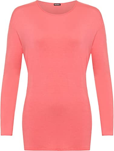 WearAll Ladies Long Sleeve T-Shirt Top Womens Plus Sizes Coral 16