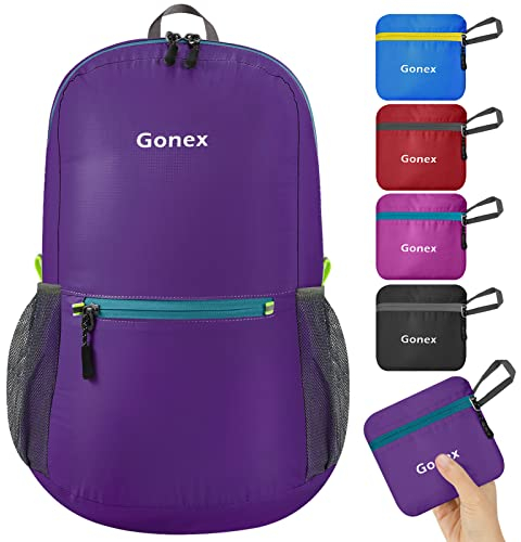 Gonex Ultraleichter Faltbarer Rucksack 20L Tagesrucksack, Praktischer Packbarer Rucksack für Camping, Outdoor, Reisen, Radfahren und Trekking, Violett