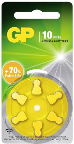 GP Batteries ZA10 GP - Batteria per apparecchi acustici, 1,45 V, 6 pezzi - 1,45V ZA10 / AR70 (Blister 6 Pezzi)