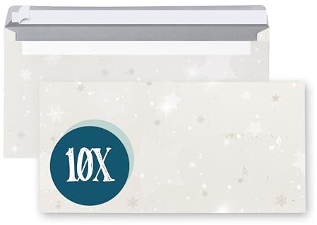 Briefumschläge Weihnachten, 10 Stück: Umschläge für Weihnachtsbriefe, Kuverts ohne Fenster, Weihnachtsmotiv Sterne, Weihnachtsumschläge für Briefe an Kunden, Freunde & Kollegen, DIN lang, 22 x 11 cm