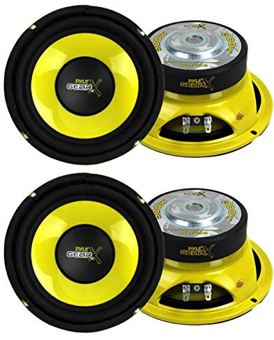 Pyle 6.5 Inch 1200 Watt Car Audio Mid Bass Midrange Subwoofer Speaker Set with Yellow CD P P Cone, 4 Ohm Impedance, and Edge Suspension, 2 Pair