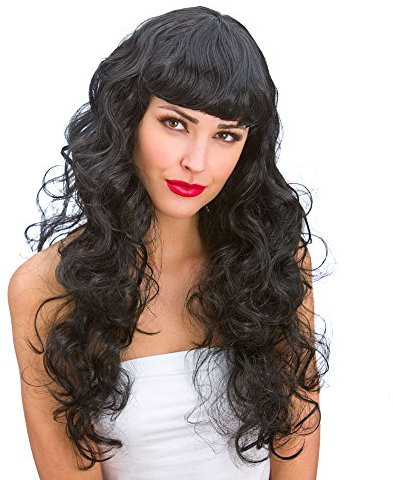 Wicked Ladies Foxy Curly Long Wig with Fringe-Black