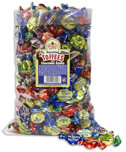 WALKERS NONSUCH Assorted Toffees and Chocolate Eclairs | Traditional Creamy Toffee & Chocolate Éclair Selection | Individually Wrapped Bulk Sweets for Sharing & Parties