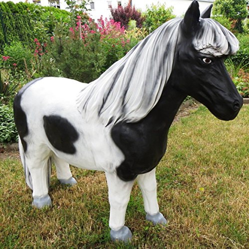 XL Pony SCHWARZ - Weiss ~Pferd Deluxe Gartendeko IN LEBENSGRÖSSE~Gartendekoration Figur DEKO~Wow