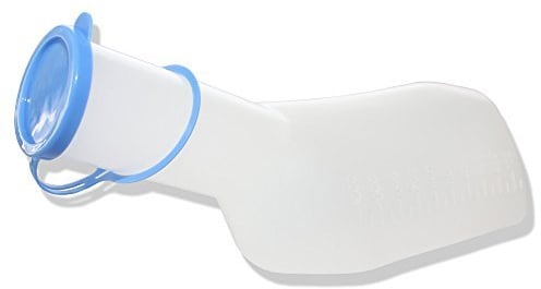 praxy Urinflasche für Männer/Herren milchige, eckige Ausführung mit blauem Deckel, mit Skalierung bis 1000 ml